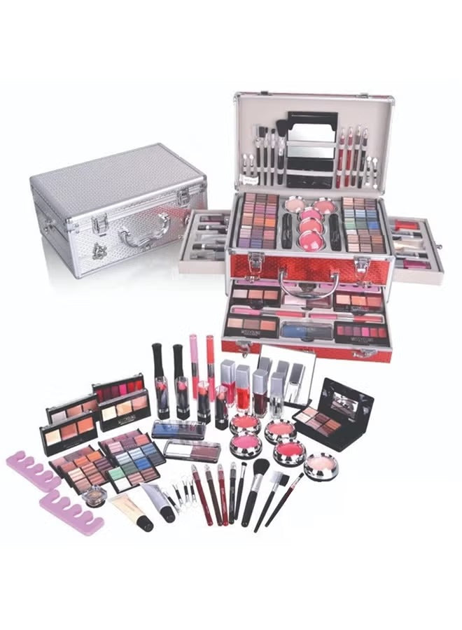 106pcs Luxury Makeup Gift Set: All-In-One Makeup Box Kit Featuring Eyeshadows, Lip Gloss, Lipstick, Concealer, Blush, Lip Liner, Eyeliner And Versatile Brushes, Perfect Exquisite Gift for Mother'S Day, Birthdays Or Special Occasions (Red & Silvery)