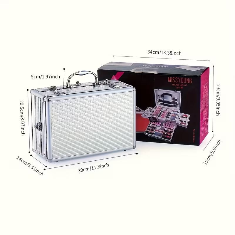 106pcs Luxury Makeup Gift Set: All-In-One Makeup Box Kit Featuring Eyeshadows, Lip Gloss, Lipstick, Concealer, Blush, Lip Liner, Eyeliner And Versatile Brushes, Perfect Exquisite Gift for Mother'S Day, Birthdays Or Special Occasions (Red & Silvery)