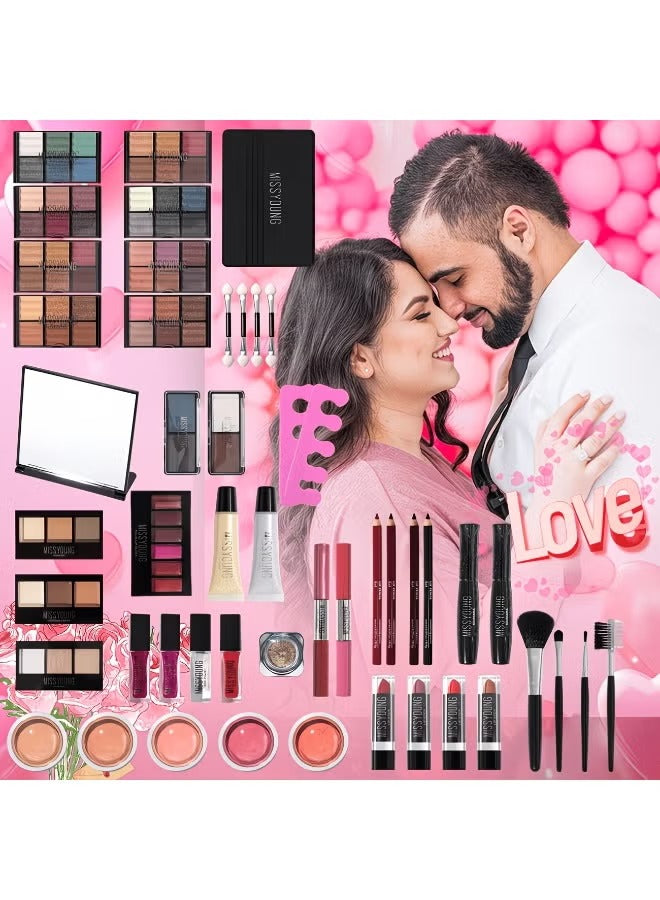 106pcs Luxury Makeup Gift Set: All-In-One Makeup Box Kit Featuring Eyeshadows, Lip Gloss, Lipstick, Concealer, Blush, Lip Liner, Eyeliner And Versatile Brushes, Perfect Exquisite Gift for Mother'S Day, Birthdays Or Special Occasions (Red & Silvery)